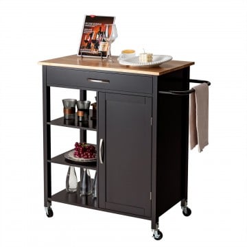 Mobile Kitchen Island Cart with Rubber Wood Top